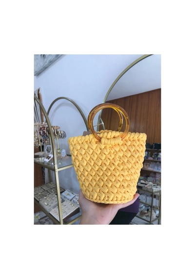 Linalya Jewelry El Yapımı Yuvarlak Saplı Tasarım Çanta Sarı