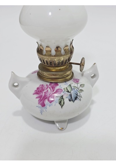 Çiçek Motifli Antika Porselen Gaz Lambası 017 Beyaz