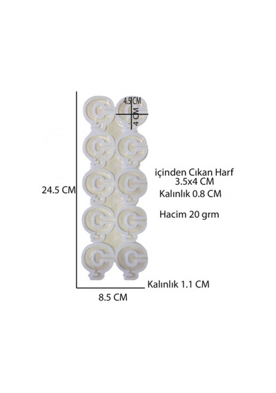 Epoksi Çoklu Silikon Kalıp Ç Harfi Düz Anahtarlık Reçine Seri Döküm Kalıp 4 Cm 10 Lu Tinky Wink Şeffaf
