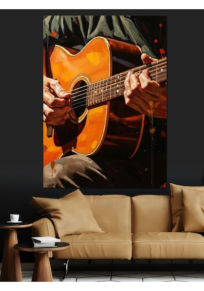 Akustik Gitar Çalan Sanatçı Portresi Dekoratif Kanvas - Mdf Ahşap Tablo