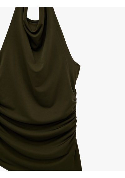 Koton Asimetrik Kesim Slim Fit Drapeli Kolsuz Degaje Yaka Bluz Haki 6sal30160ık Haki
