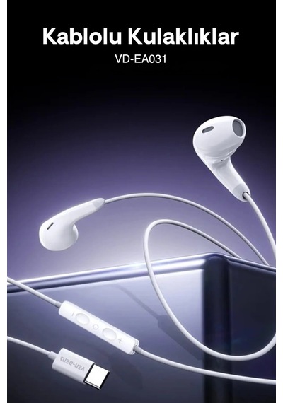 Ven-dens Vd-ear031 Type-c Mikrofonlu Kablolu Kulak İçi Kulaklık, 14,2 Mm Dinamik Sürücü, 1,2, Beyaz