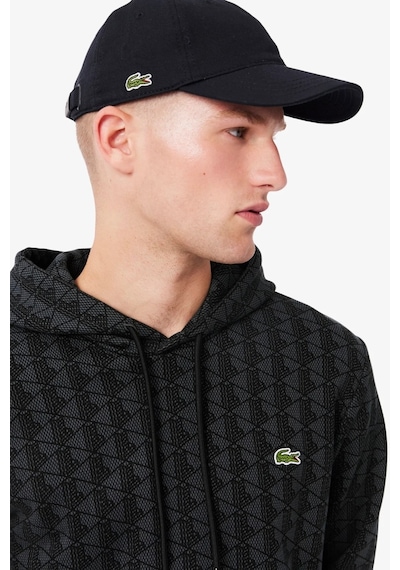 Lacoste Men's Monogram Fleece Hoodie Black Organik Pamuk Kapüşonlu Erkek Sweatshirt Antrasit