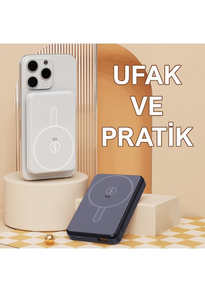 Bix PB109 10000 Mah Type-c Usb-a 22.5w Kablosuz Powerbank Beyaz