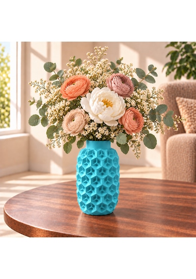 Dekoratif Vazo 20 Cm Geometrik Desenli Kuru Çiçek Ve Pampas Vazosu Camgöbeği