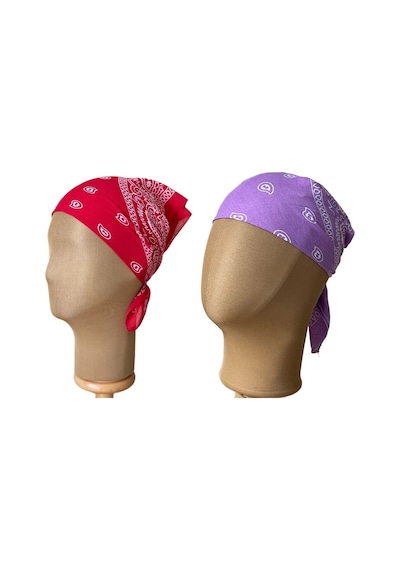 Pamuklu Klasik Desen Unisex 2li Bandana Seti Renkli Bandana Etnik Desenli A Kalite Bandana Kırmızı - Lila