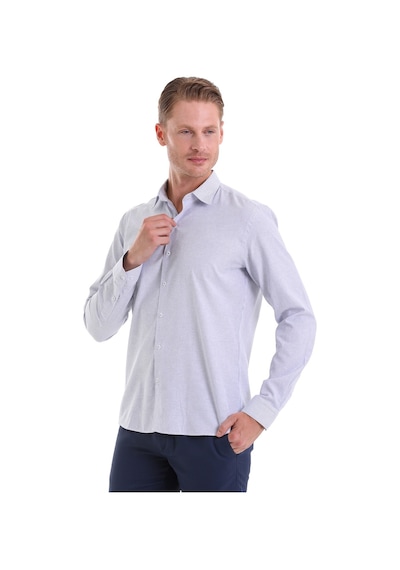 Hatemoğlu Lacivert Ç. Comfort Fit Çizgili Pamuklu Slim Yaka Uzun Kollu Casu Lacivert