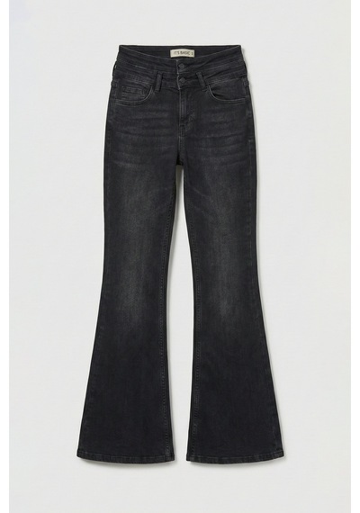 Itsbasic Kadın Koyu Füme 2s6-1 Flare Fit Esnek Elastan Kumaş Denim Jean