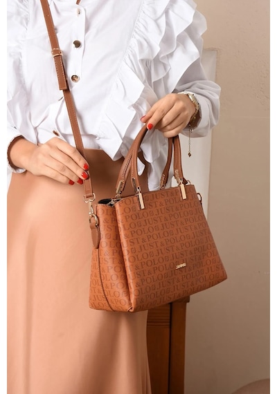 Just Polo Kadın Monogram Baskılı Orijinal Just Polo El Ve Omuz Çantası Ayarlanabilir Askısıyla 2120mh Tabaa