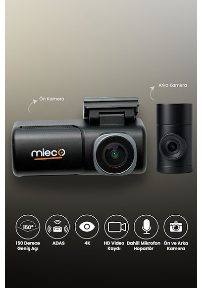Mieco A7 4k Uhd Wifi Adas 150 Derece Ultra Geniş Açı Gece Görüşü Ön - Arka Araç Kamerası 2025 - Hafıza Kartı Hediyeli