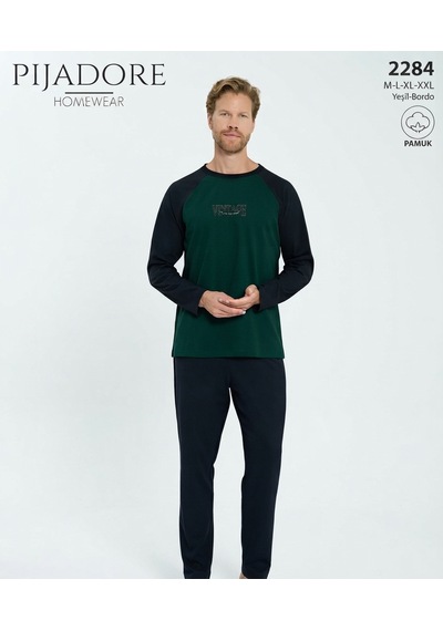 Pijadore Erkek %100 Pamuklu Uzun Kollu Pijama Takımı 2284 Yeşil