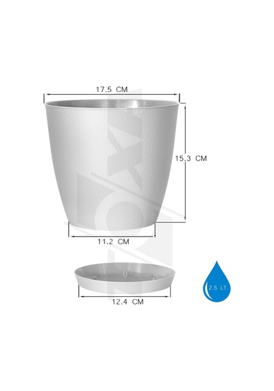 Pina Saksı Tabaklı Drenaj Delikli Plastik Çiçek Saksısı 2 Adet, Beyaz, 2.5 Litre Belirtilmemiş