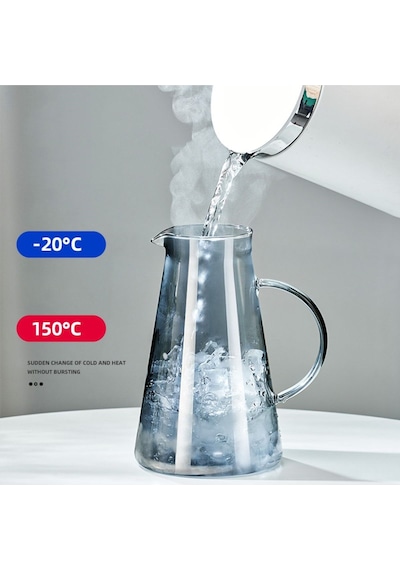 Qerhome Borosilikat Cam Metal Kapaklı Lüks Sürahi 1900 Ml Füme