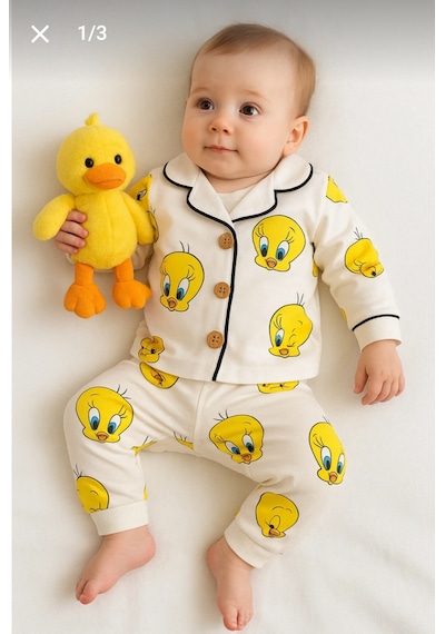 Minipanda Kız Erkek Unisex Lüx Alt-üst 2 Parça Desenleri Canlı Pamuklu Pijama Takımı Ekru Tweety Desenli Minipanda Kız Erkek Unisex Lüx Alt-üst 2 Parça Desenleri Canlı Pamuklu Pijama Takımı Ekru Tweety Desenli