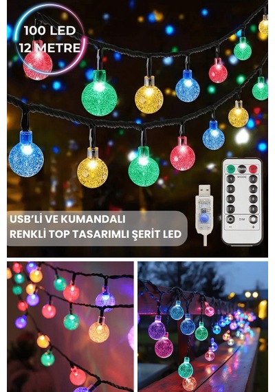Technosmart 100 Ledli Usbli Kumandalı 8 Modlu Kristal Toplu Işık Parti Süsleme Organizasyon RGB