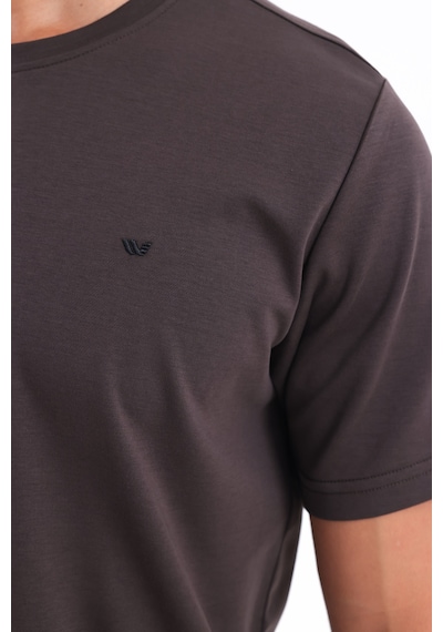Rowinger Modal İnterlock Kumaş Minimal Logolu Bisiklet Yaka Erkek Spor T-shirt Brown