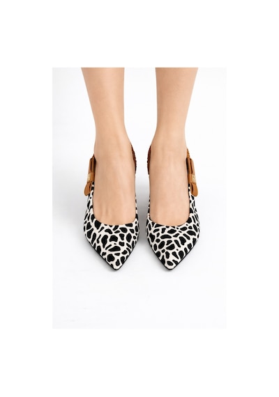 Dadwolf Kadın Slingback Topuklu Ayakkabı Sivri Burun 5,5 Cm Orta Topuk Bantlı Zarif Günlük Ofis Stiletto Siyah Beyaz