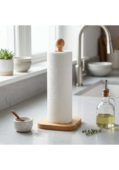%100 Doğal Bambu Kare Kağıt Havluluk - Minimalist Dik Ahşap Havlu Standı 12x28 Cm, 1 Adet Diğer