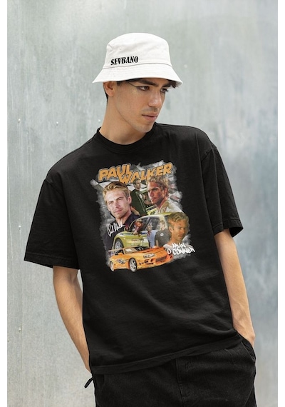 Hızlı Ve Öfkeli Paul Walker Baskılı Unisex Tişört. Oversize Fast Siyah