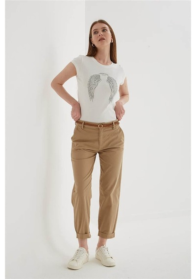 Fashion Friends Zımba Detaylı Baskılı Ekru Kadın T-shirt 25y0560k1 Ekru