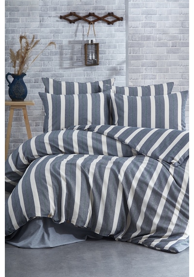 BonjardinHome Keten Dokulu Çift Kişilik Nevresim Takımı Lacivert