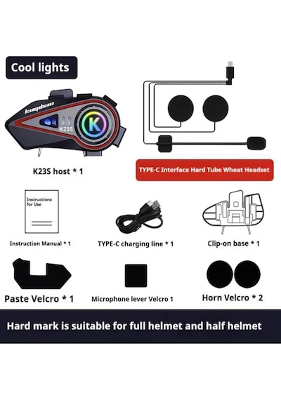 2 Kişi Eşleşmeli Intercom 1000 Metre Kask Kulaklığı Su Geçirmez Bluetooth 5.3 Motosiklet Kulaklık K23s
