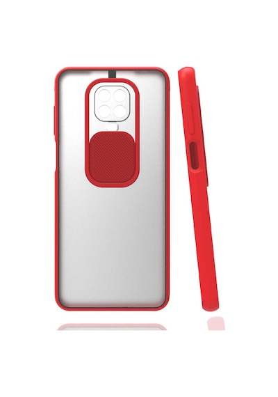 Ekılıf - Xiaomi Redmi Note 9 Pro Uyumlu - Kılıf Slayt Sürgülü Arkası Buzlu Lensi Kapak - Kırmızı