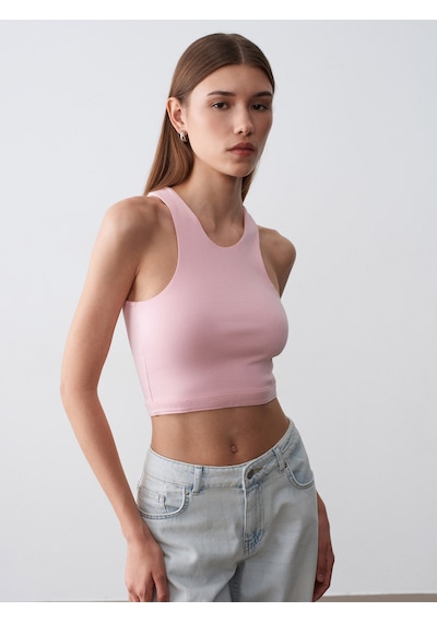 Dilvin 32941 Halter Yaka Crop Top-toz Pembe