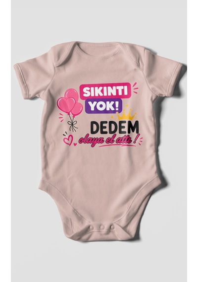 Morivokids Sıkıntı Yok Dedem Konuya El Attı Kısa Kollu Bebek Body %100 Pamuk Pastel Pembe