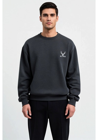 Benerly Erkek Bisiklet Yaka Düşük Kol Uzun Kol Sweatshirt Fonksiyonel Day Antrasit Melanj