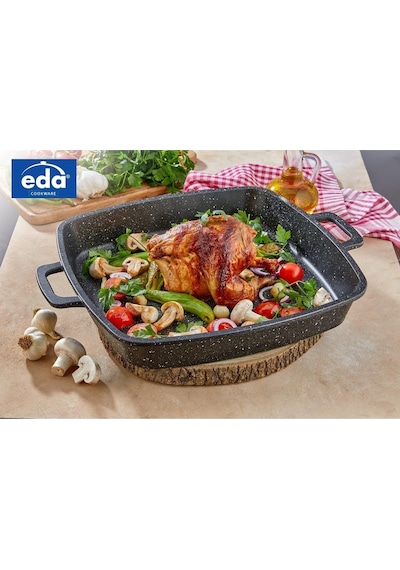 Eda Cookware Döküm Kare Çat Çok Amaçlı Tepsi 36 Cm Siyah Zk-951