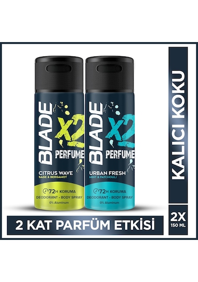Blade X2 Perfume Citrus & Urban Erkek Deodorant Body Spray 2x150 Ml Leke Bırakmaz