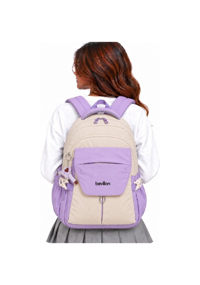 Okul Çantası Su Geçirmez Kumaş Unisex Okul Sırt Çantası 2601 Bej-lila Beyaz - Lila