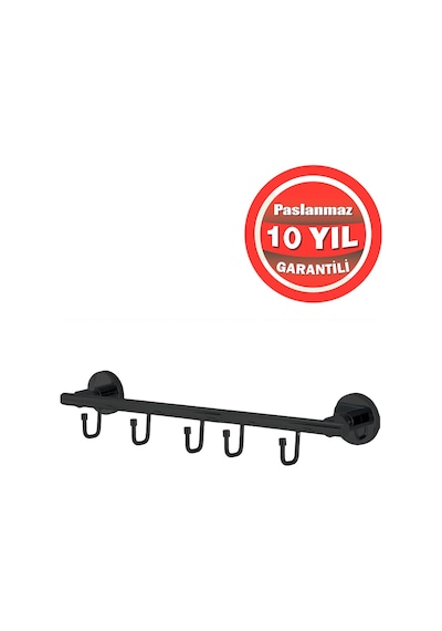 Çelik Banyo Paslanmaz Pirinç Mat Siyah Flora 5'li Set Askılık Siyah