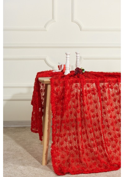 Elart Hasbahçe Masa Örtüsü 3 Boyutlu 125x210 Cm Kırmızı Kırmızı
