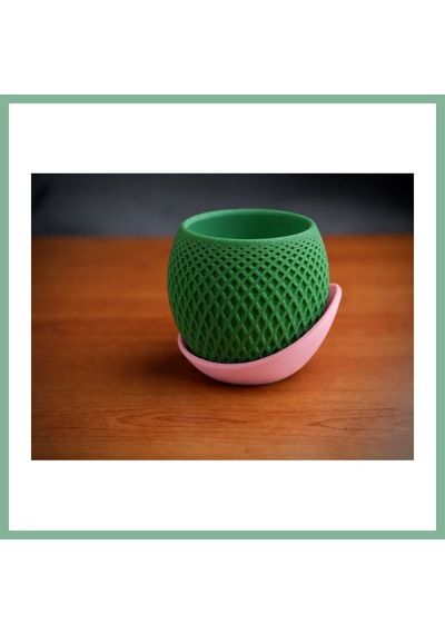 Bşkvirgo 3d Baskı Küre Saksı - Kafes Dokulu İki Parçalı Dekoratif Saksı - Yeşil-pembe Bsk2026 Standart 64002539
