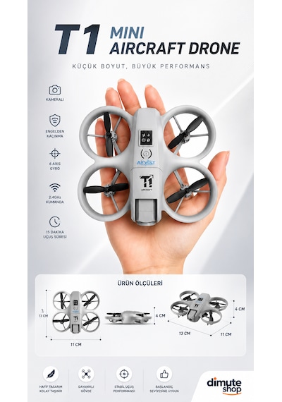 T1 Mini Aircraft Drone Kameralı Headless Mod Engelden Kaçınma