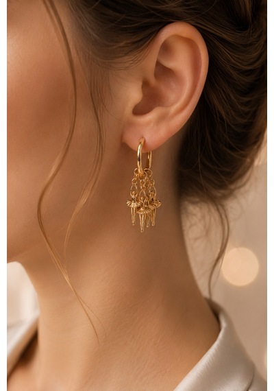 Balerin Detaylı Sallantılı Zirkon Küpe Rosegold - 904090161 Rosegold