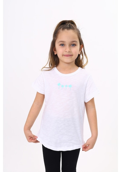 Toontoy Kids Toontoy Kız Çocuk Baskılı Bisiklet Yaka Kısa Kollu Tişört Beyaz