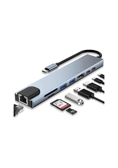 Buğz Type C Girişli 8 Port Dönüştürücü Ve Çoklayıcı