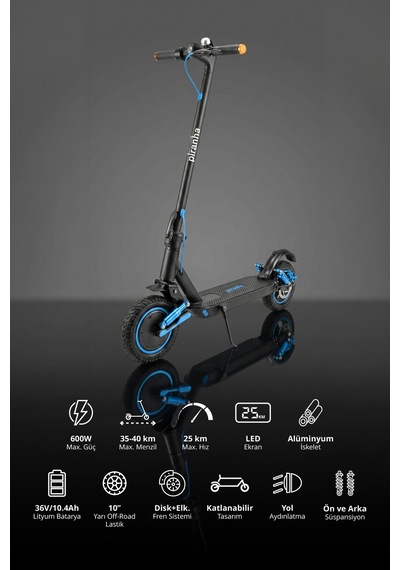 5015-m 600w Elektrikli Scooter 36v 10.4ah 35 Km Menzil Katlanabilir Çift Amortisör Sinyal Mavi