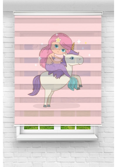 Perdecizade Enxboy Pony Kız Dijital Baskılı Zebra Perde-cocuk Odası-stor Perde Renkli