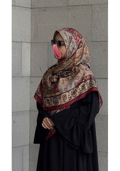 Qalortex Scarf Pamuklu Soft Osmanlı Desen Eşarp-bordo