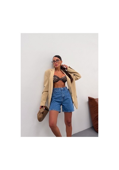 Kene Jeans Arka Çapraz Köprü Detaylı Kısa Kot Şort Mavi