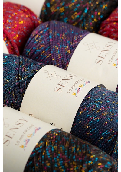 Multi Sparkle Simli Polyester Makrome İp 100 Gr Polyester Makrome İpi Koyu Gri 1,5 Mm - 150 M