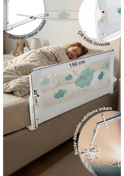 Wellgro Littles 150 48 CM Yatak Bariyeri Çocuk Yatak Korkuluğu Yeşil