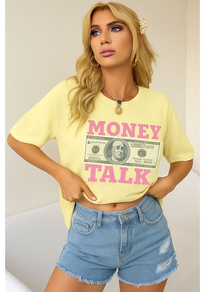 Money Talk Baskılı Unisex Tişört Çok Renkli