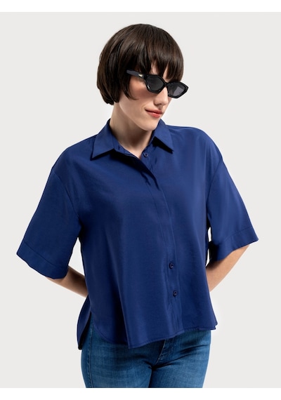 Loose Fit Kadın Gömlek K.kol Lacivert
