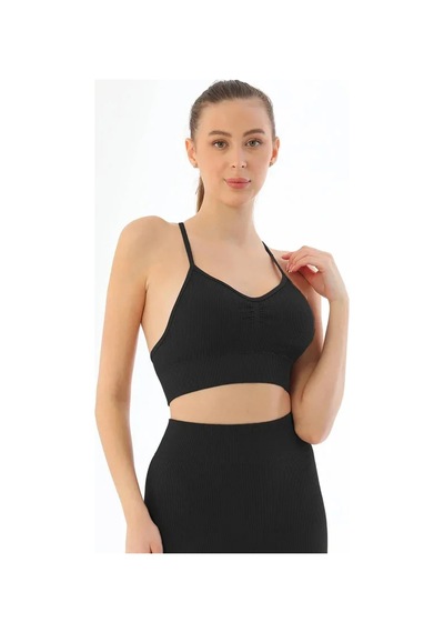 Angbutik Siyah Mı 3921 Soft Seamless Ripli Tayt Yoga Takımı