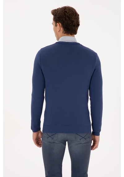 U.S. Polo Assn. Erkek Slim Fit V Yaka İndigo Basic Kazak 50313668-VR028